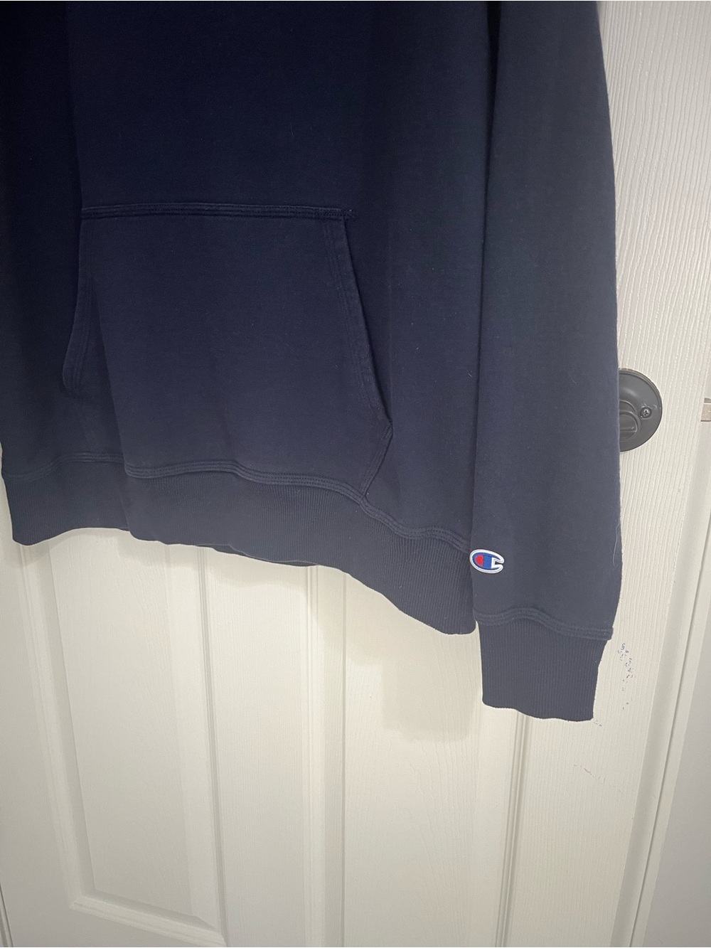 Champion Men's Navy Crewneck Hoodie with Script Logo - Picture 3 of 6